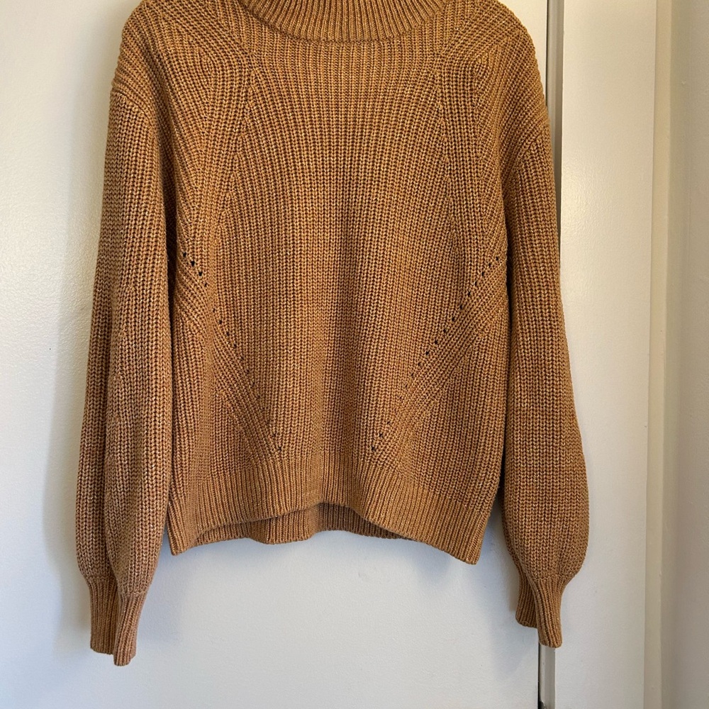 H&M Tan Cowl Neck Sweater with Relaxed Fit and Ribbed Texture